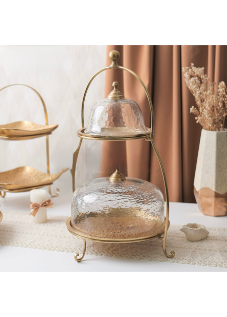 ستاند تقديم طابقين مع غطا قزاز